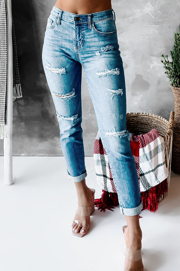 My Greatest Distraction Mid-Rise Distressed Tomboy Jeans (Medium Light) - NanaMacs