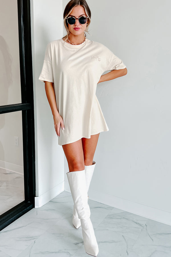 "NanaMacs XOXO" Oversized Graphic T-Shirt Dress (Vanilla/Taupe Text-Left Chest) - Print On Demand - NanaMacs