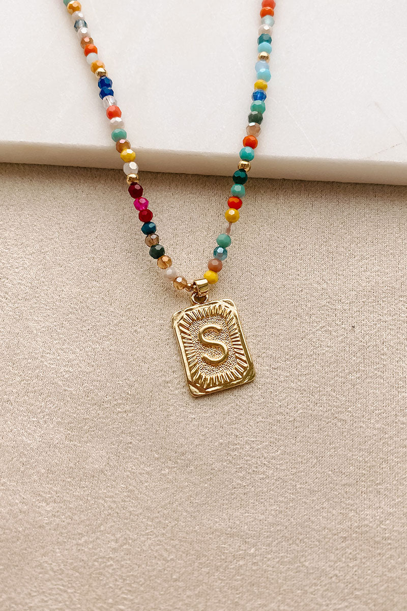 Colorful Connections Beaded Letter Necklace (Multi/Gold) - NanaMacs