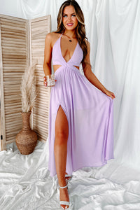 Nothing Lovelier Cut-Out Halter Maxi Dress (Lavender) - NanaMacs