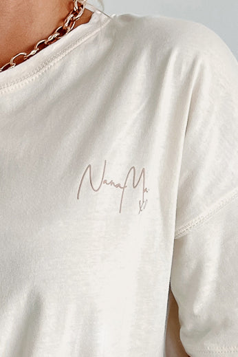"NanaMacs XOXO" Oversized Graphic T-Shirt Dress (Vanilla/Taupe Text-Left Chest) - Print On Demand - NanaMacs