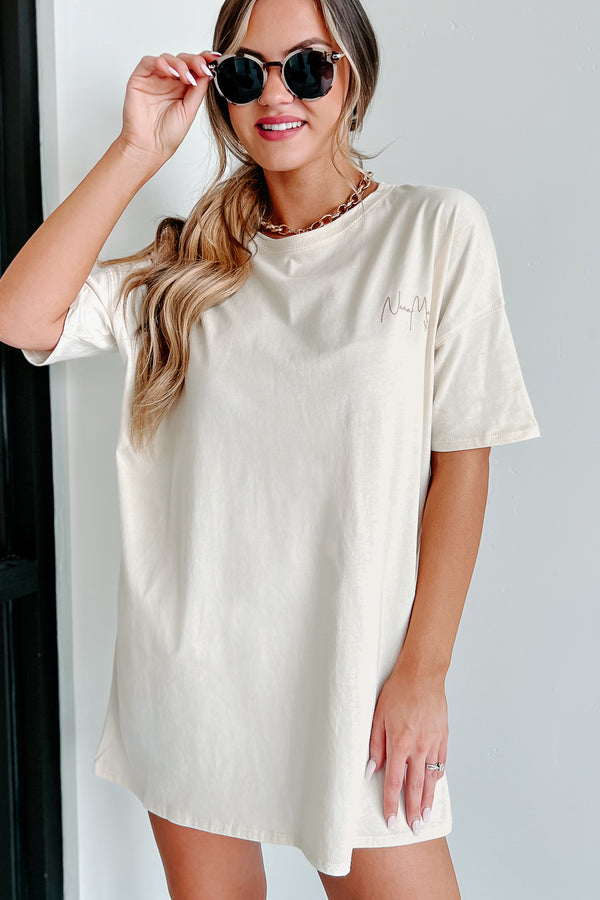 "NanaMacs XOXO" Oversized Graphic T-Shirt Dress (Vanilla/Taupe Text-Left Chest) - Print On Demand - NanaMacs