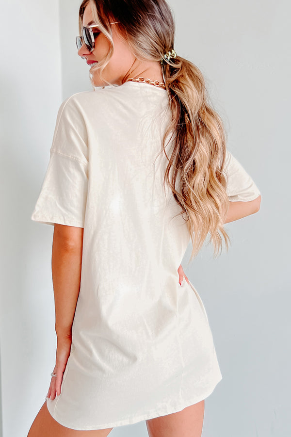 "NanaMacs XOXO" Oversized Graphic T-Shirt Dress (Vanilla/Taupe Text-Left Chest) - Print On Demand - NanaMacs