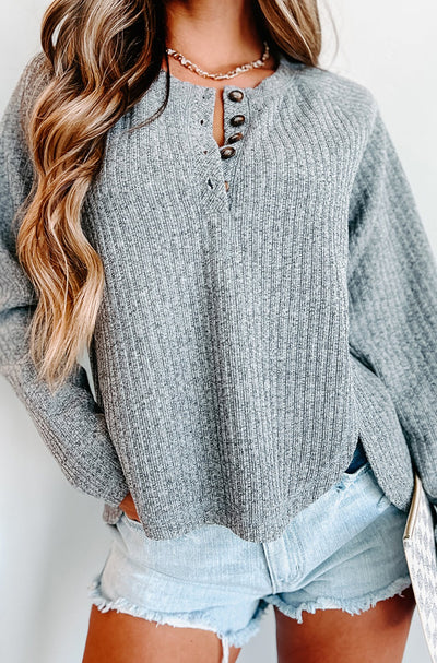 I Can Explain Ribbed Long Sleeve Top (Heather Grey) - NanaMacs