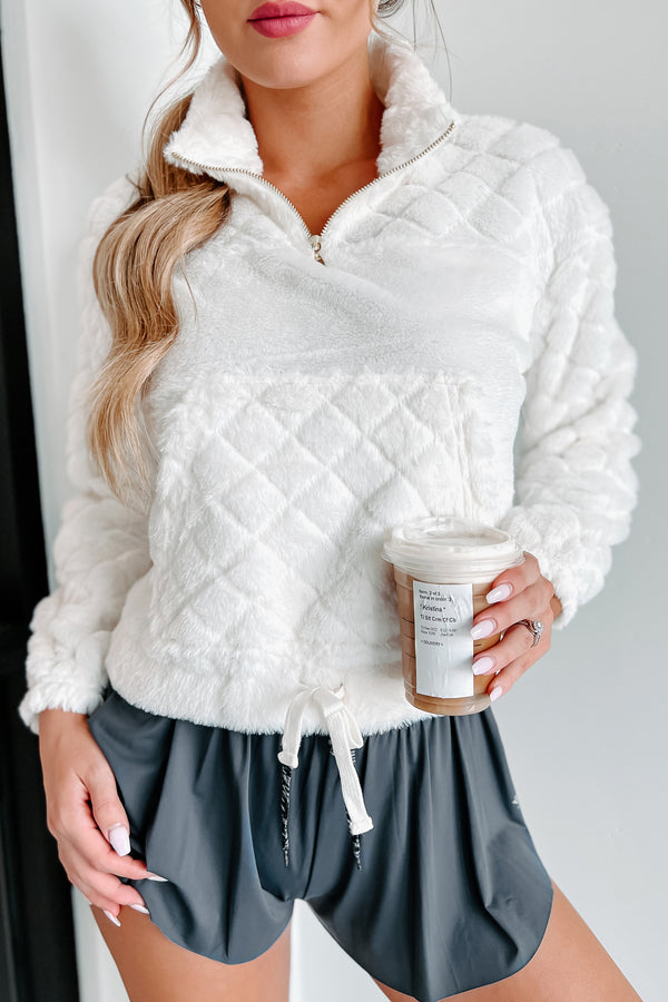 Waiting For Winter Faux Fur Quarter-Zip Pullover (Ivory) - NanaMacs