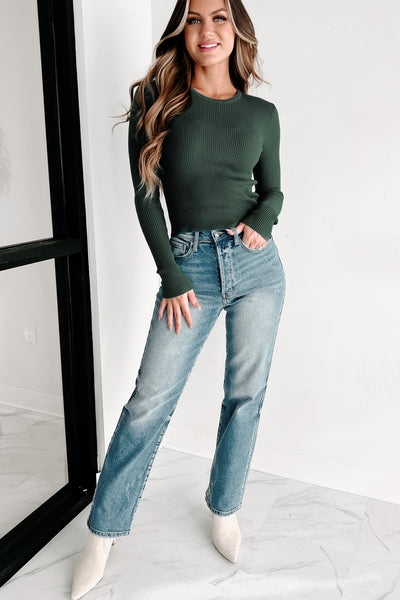 Doorbuster- Back Before Long Sleeve Sweater (Dark Green) - NanaMacs