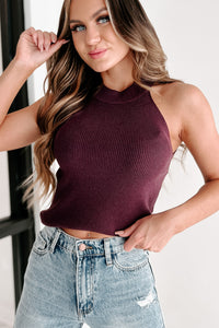 Doorbuster- Greenleigh Mock Neck Ribbed Knit Tank (Egg Plant) - NanaMacs
