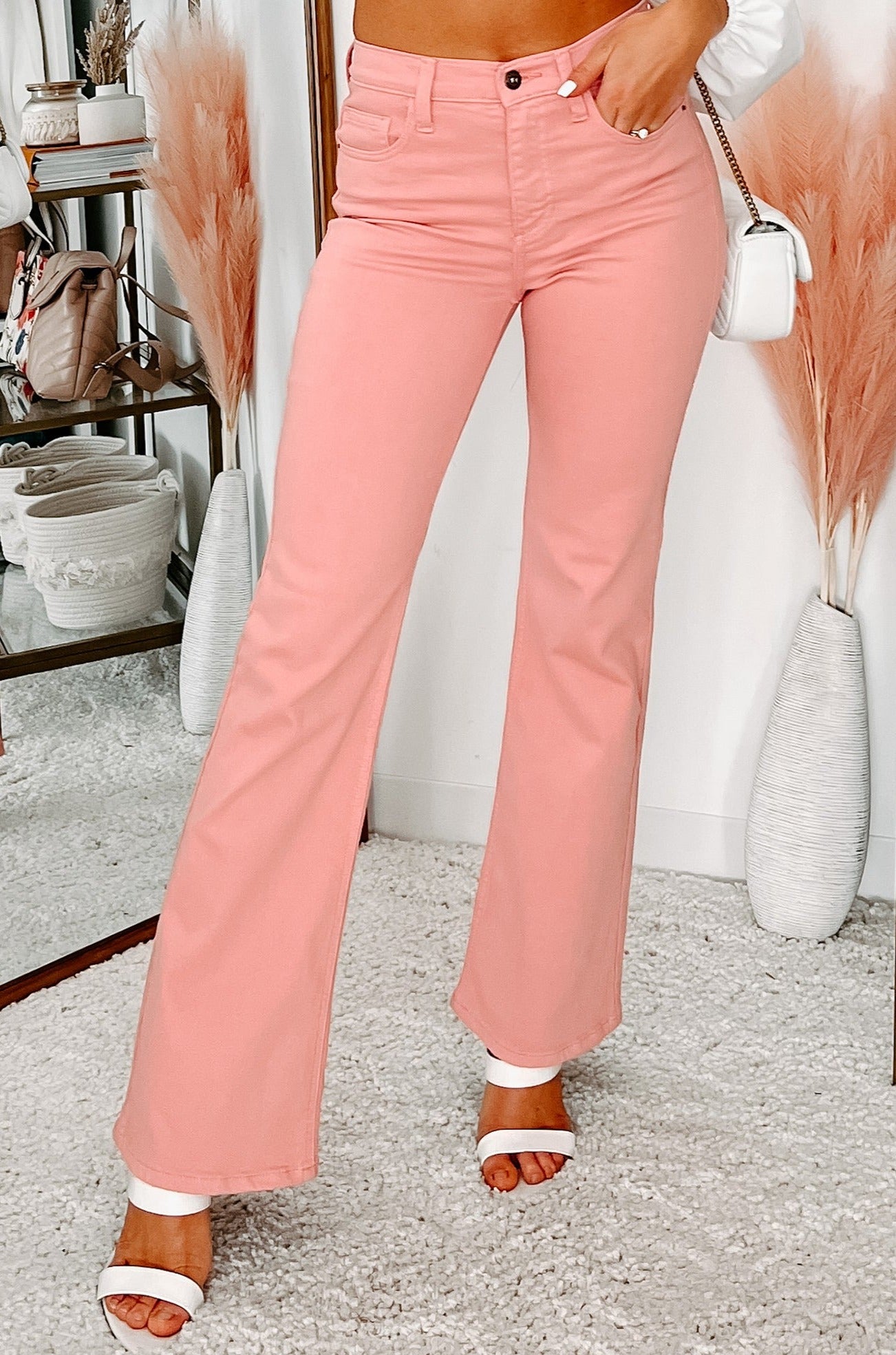 Color Craze Sneak Peek High Rise Bootcut Jeans (Rose) - NanaMacs