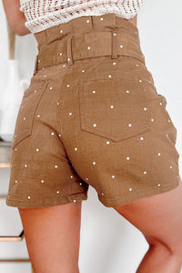 Polka Dot Beauty Dotted Paperbag Waist Shorts (Brown) - NanaMacs