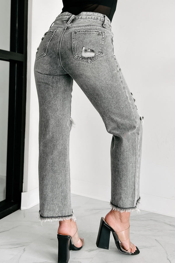 What A Rush High Rise Distressed Special A Mom Jeans (Grey) - NanaMacs