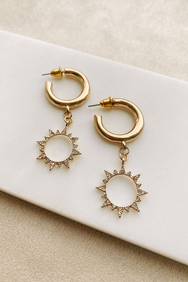 Sun And Shine Sun Charm Hoop Earring (Gold) - NanaMacs