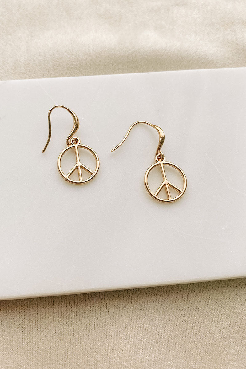 Love And Peace Dangle Earrings (Gold) - NanaMacs