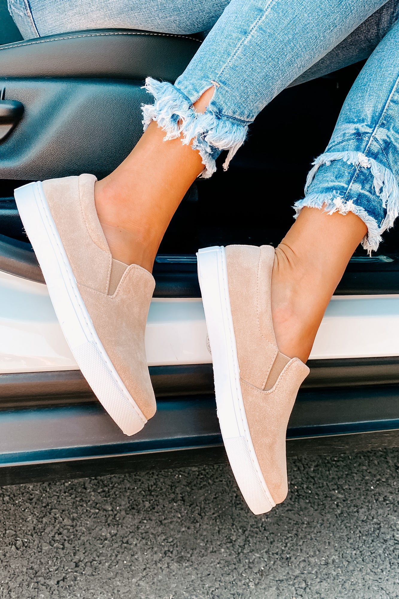 Experienced Traveler Faux Suede Slip-On Sneakers (Taupe) - NanaMacs
