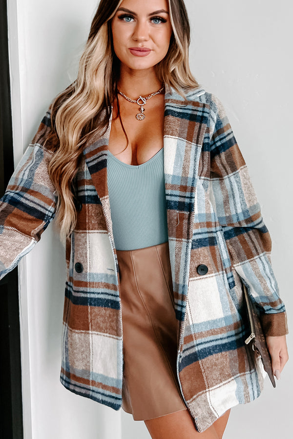 My Charming Self Plaid Blazer Shacket (Blue/Brown) - NanaMacs