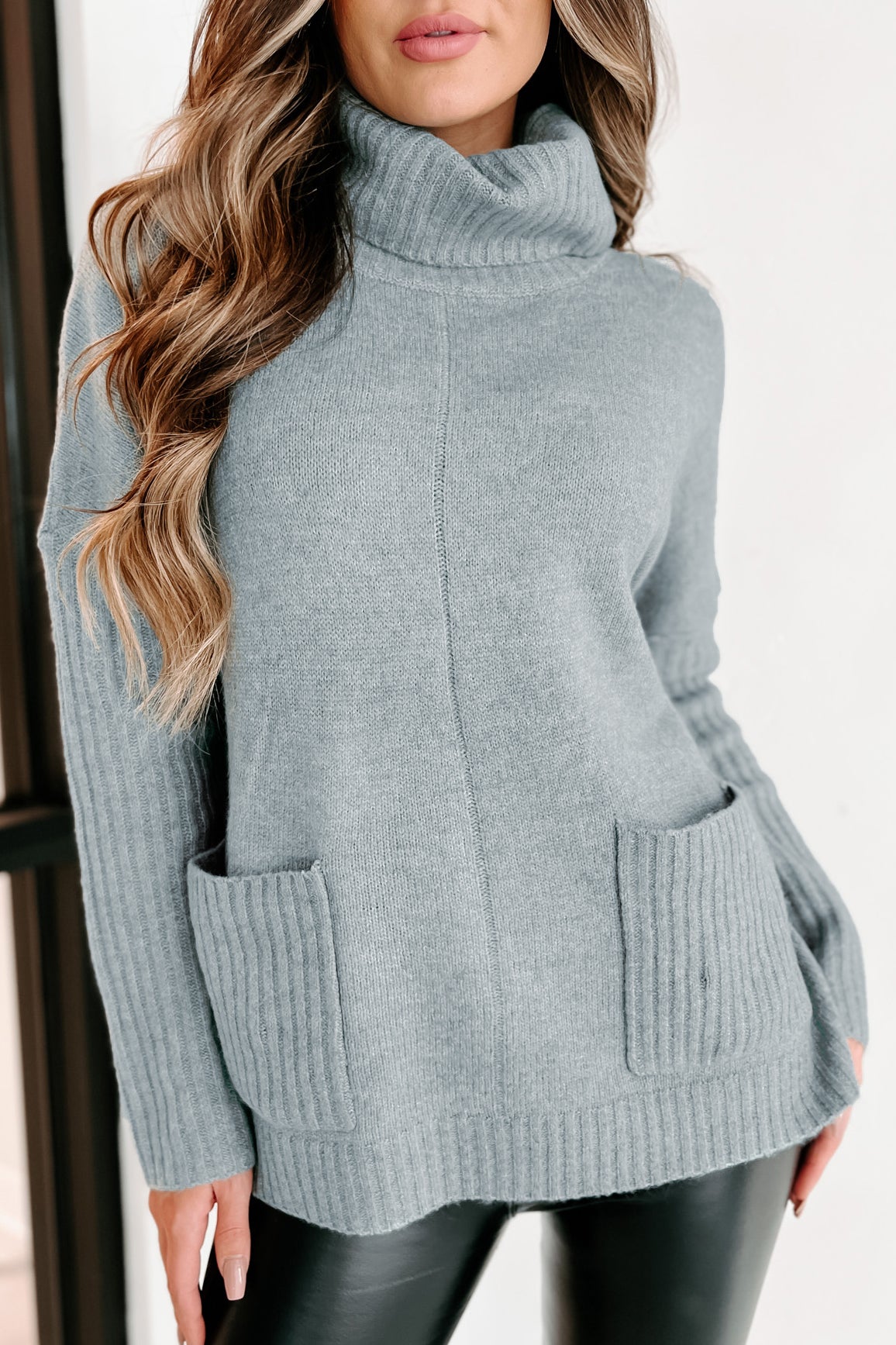 Holiday Steal- Strong Convictions Turtleneck Sweater (Sage Blue) - NanaMacs