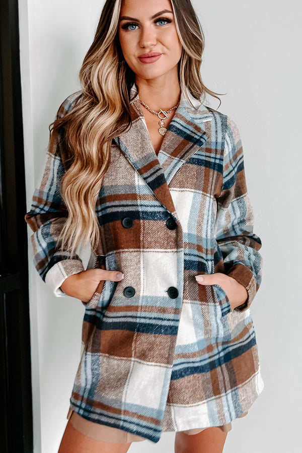 My Charming Self Plaid Blazer Shacket (Blue/Brown) - NanaMacs