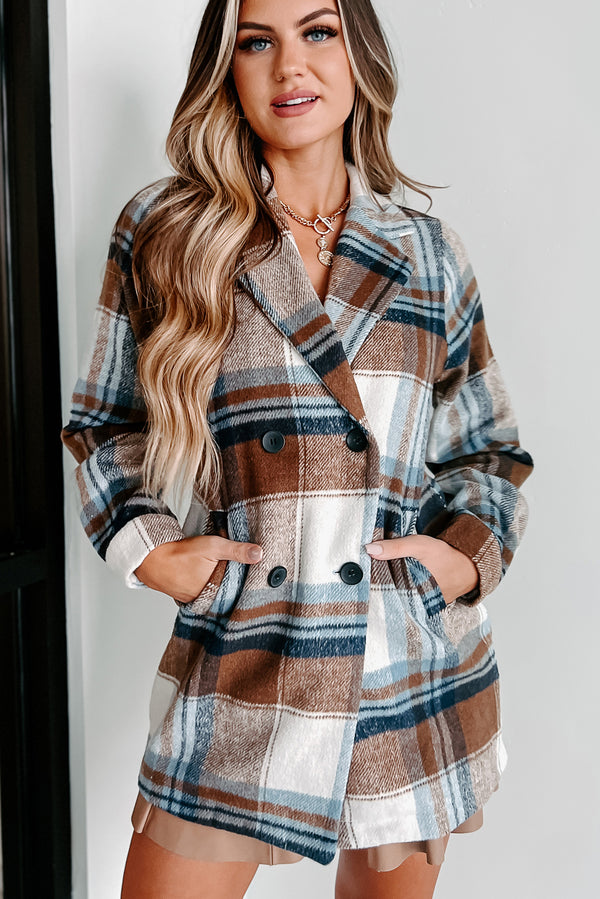 My Charming Self Plaid Blazer Shacket (Blue/Brown) - NanaMacs