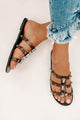 IMPERFECT Doreen Clear Rhinestone Strap Sandals (Black) - NanaMacs