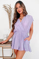 Girl Talk Ruched Shoulder Surplice Romper (Lavender) - NanaMacs