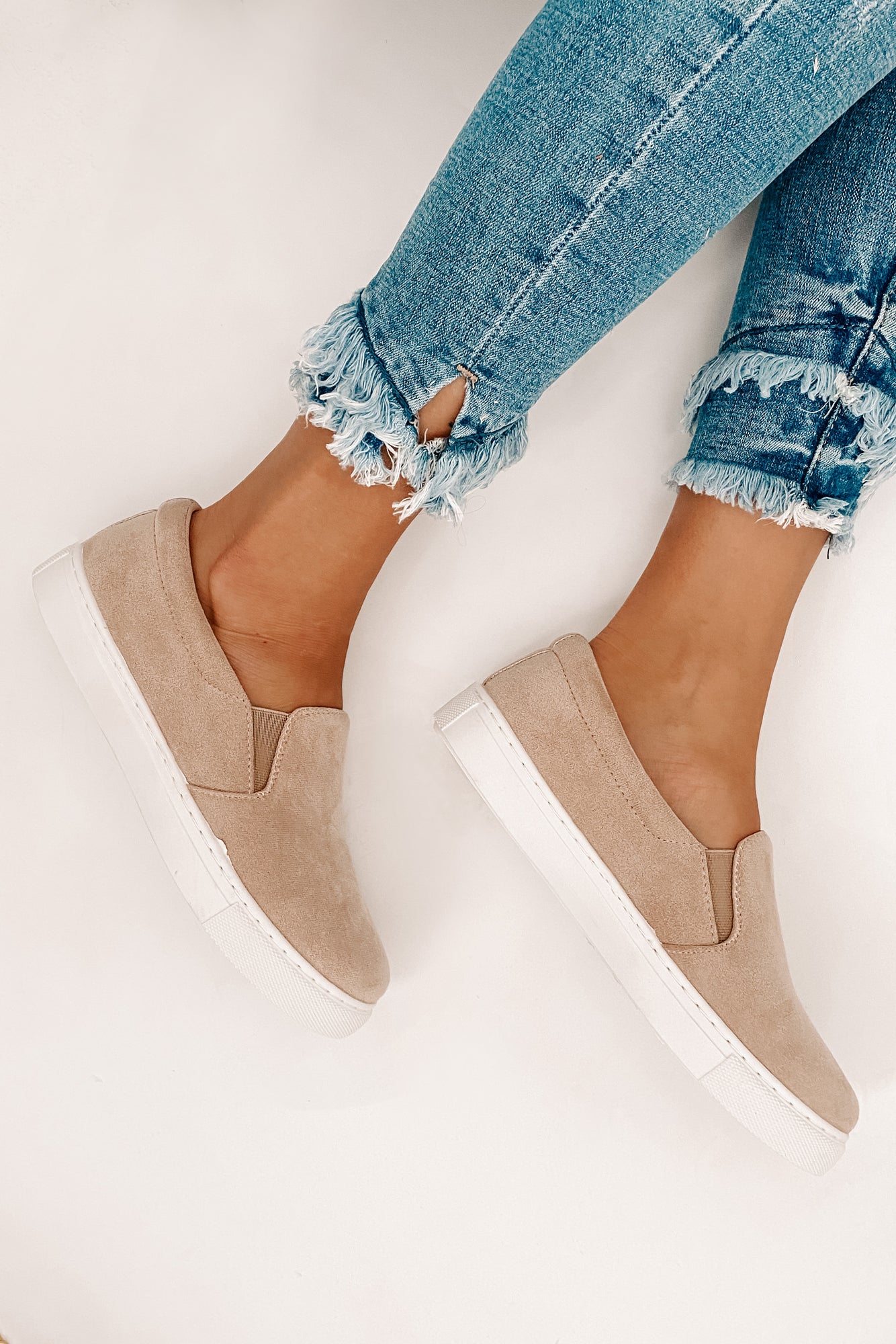 Taupe suede slip deals on sneakers