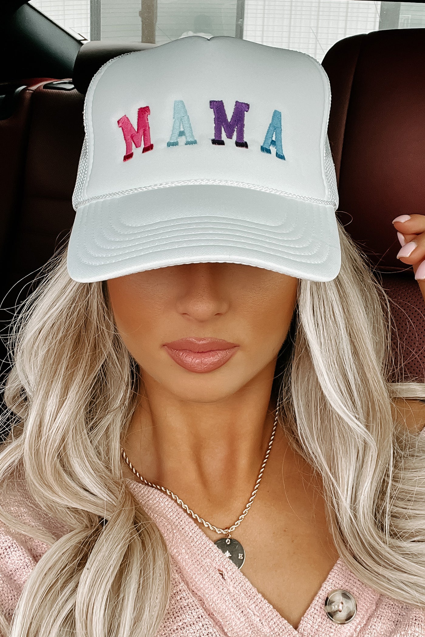 "Mama" Embroidered Foam Trucker Cap (White) - NanaMacs