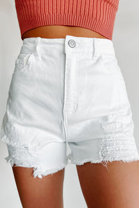 Albany High Rise Distressed Denim Shorts (White) - NanaMacs