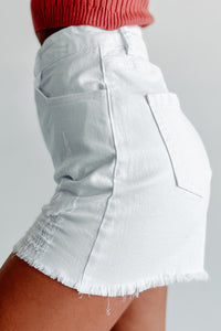 Albany High Rise Distressed Denim Shorts (White) - NanaMacs