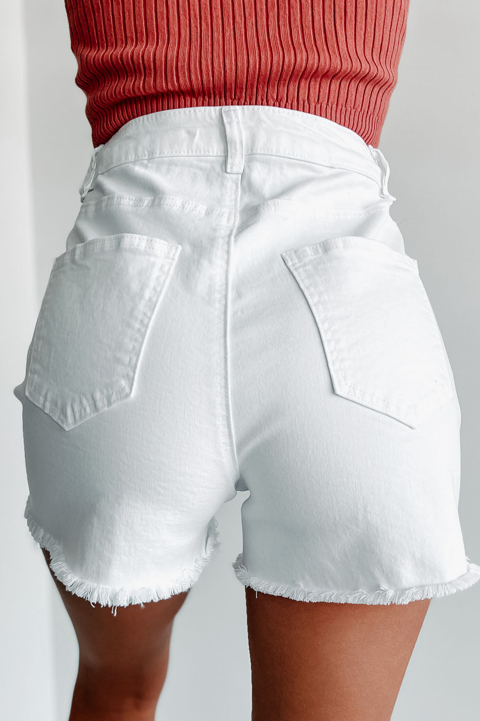 Albany High Rise Distressed Denim Shorts (White) - NanaMacs