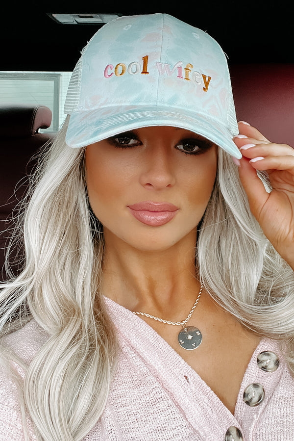 "Cool Wifey" Embroidered Tie-Dye Trucker Cap (Tie Dye Pastel) - NanaMacs