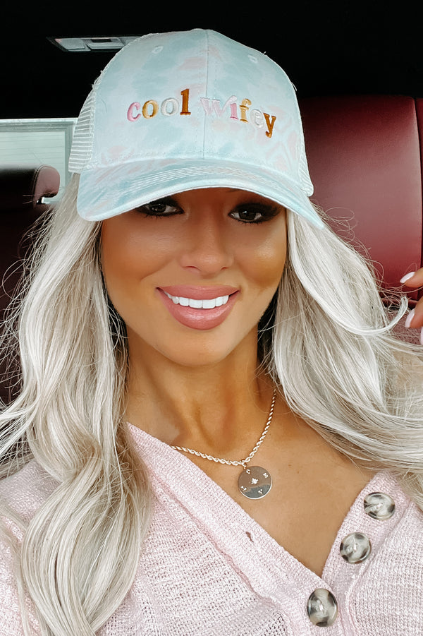 "Cool Wifey" Embroidered Tie-Dye Trucker Cap (Tie Dye Pastel) - NanaMacs