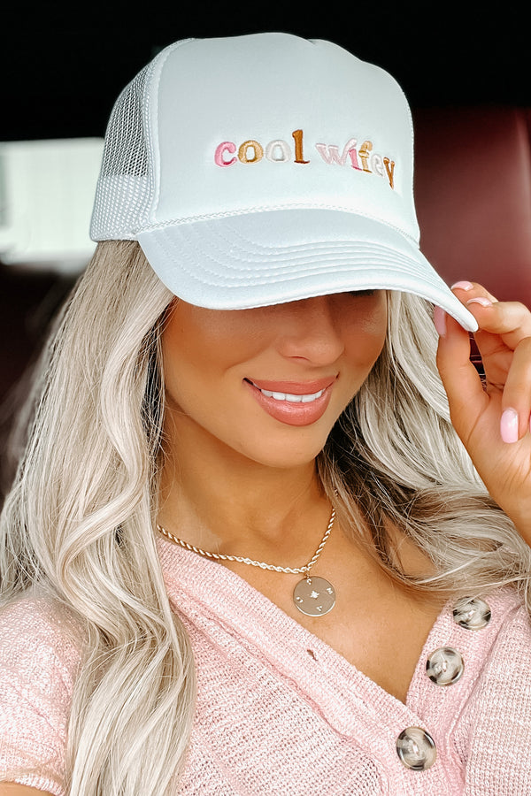 "Cool Wifey" Embroidered Foam Trucker Cap (White) - NanaMacs