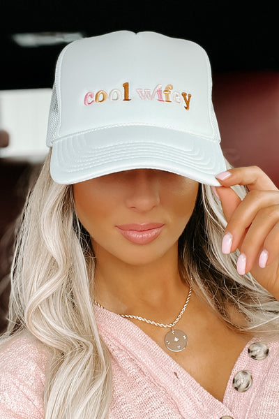 "Cool Wifey" Embroidered Foam Trucker Cap (White) - NanaMacs