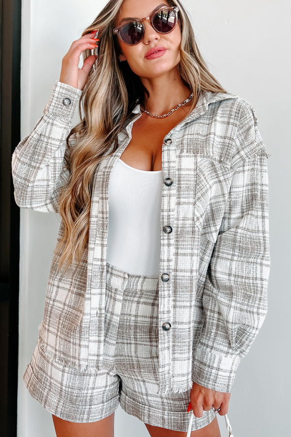 Thanks For Everything Linen Plaid Two-Piece Set (Taupe) - NanaMacs