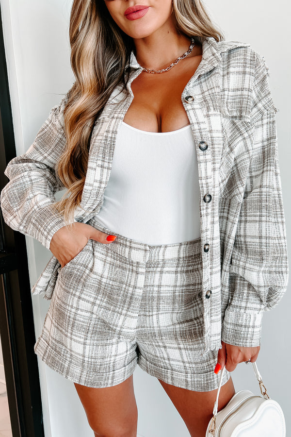 Thanks For Everything Linen Plaid Two-Piece Set (Taupe) - NanaMacs