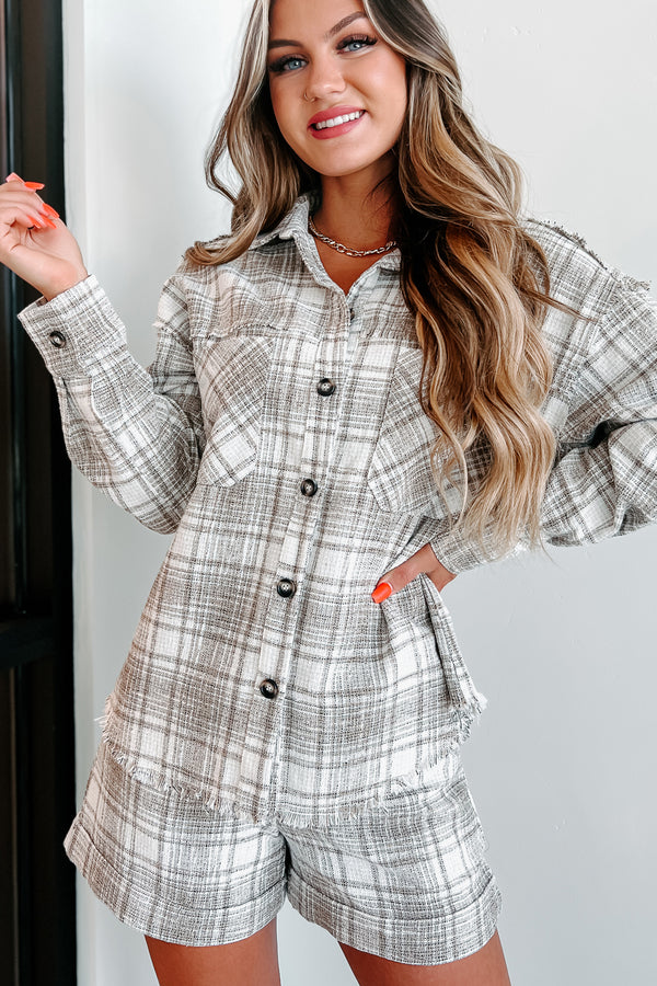 Thanks For Everything Linen Plaid Two-Piece Set (Taupe) - NanaMacs