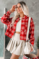 Rooting For You Cropped Plaid Shacket (Red) - NanaMacs