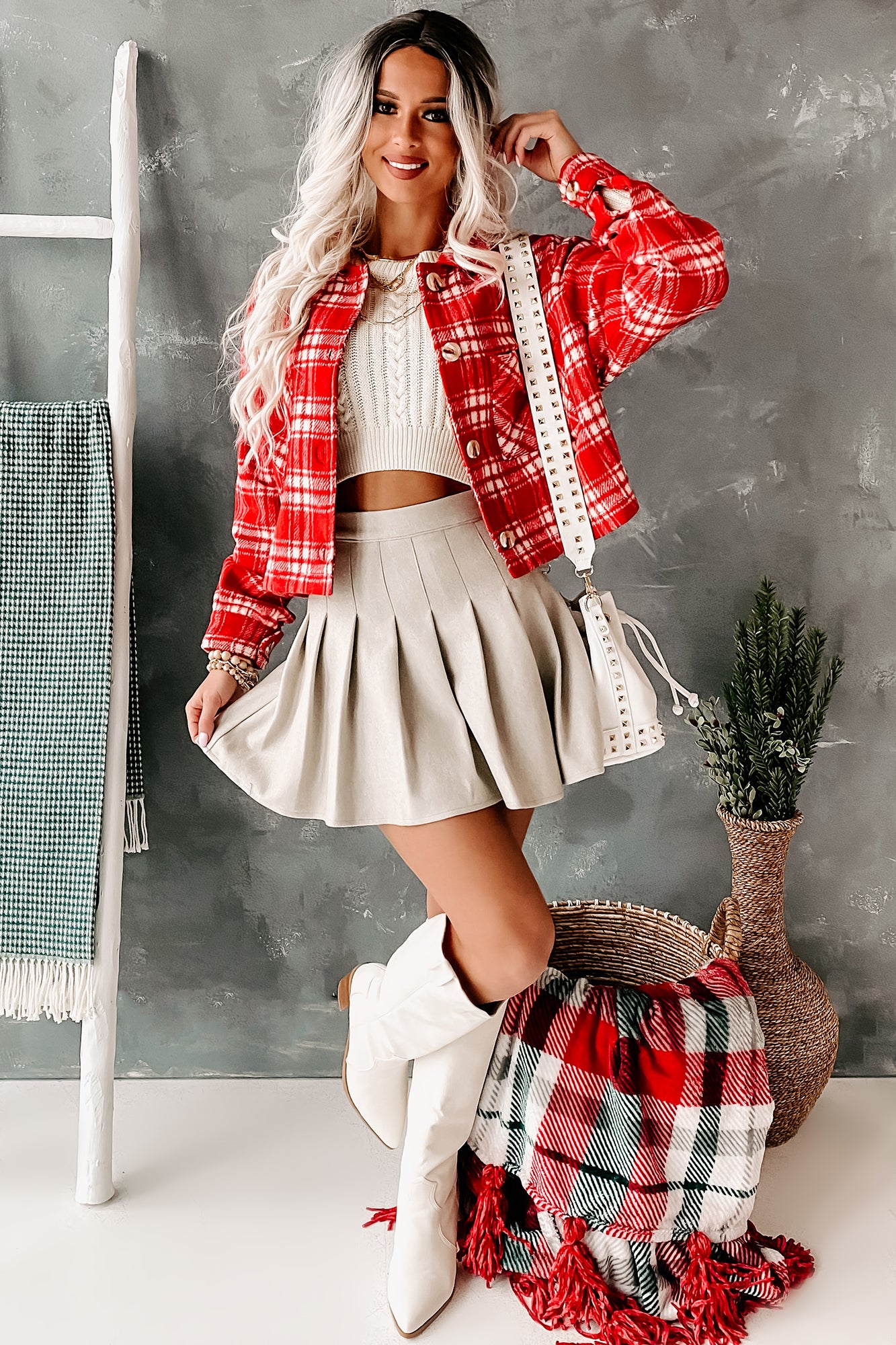 Never Shy Brushed Fleece Pleated Skort (Oatmeal) - NanaMacs