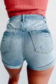 Becks High Rise Distressed Cuffed Denim Shorts (Light Wash) - NanaMacs