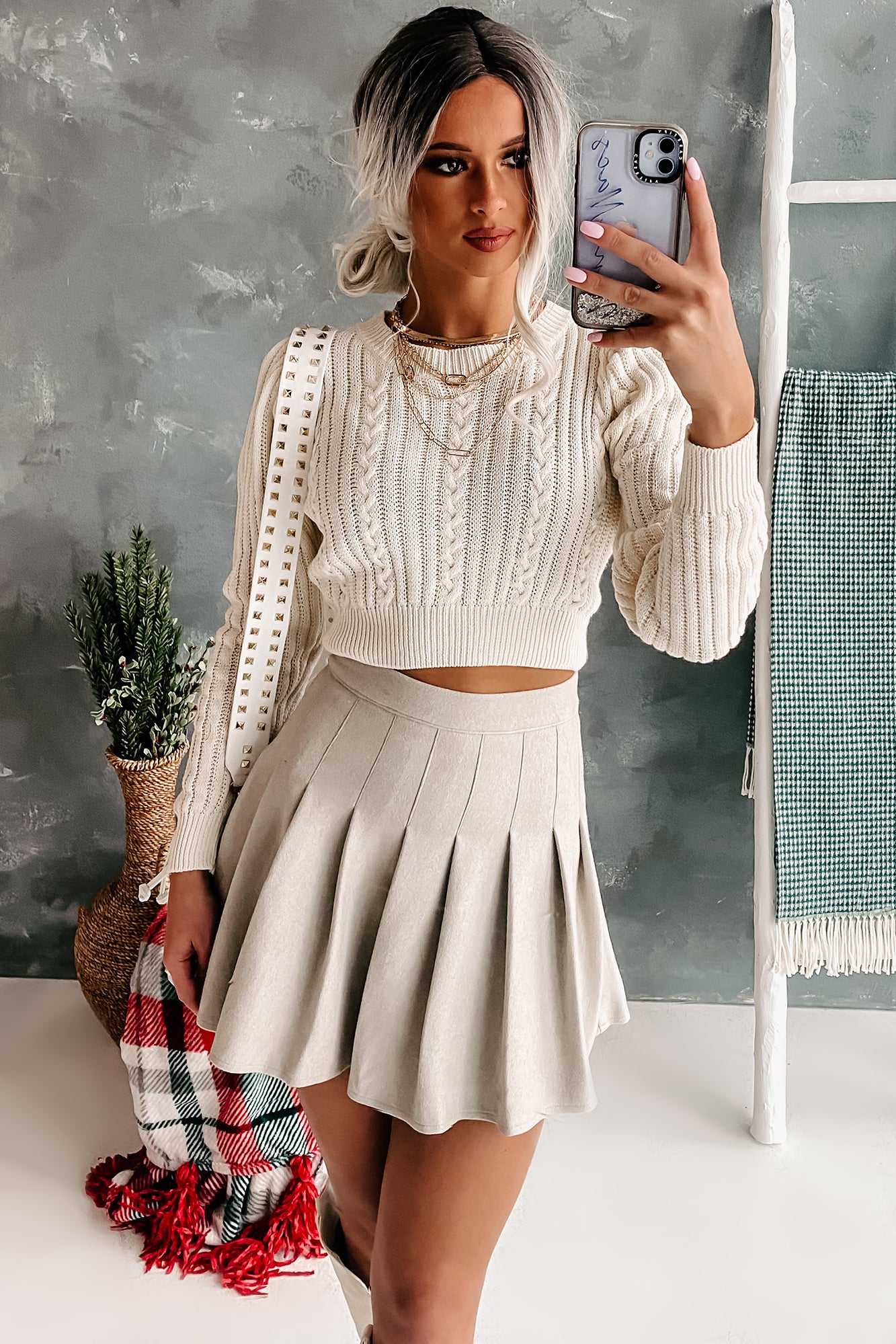 Chic Warmth Cropped Cable Knit Sweater (Ivory) - NanaMacs