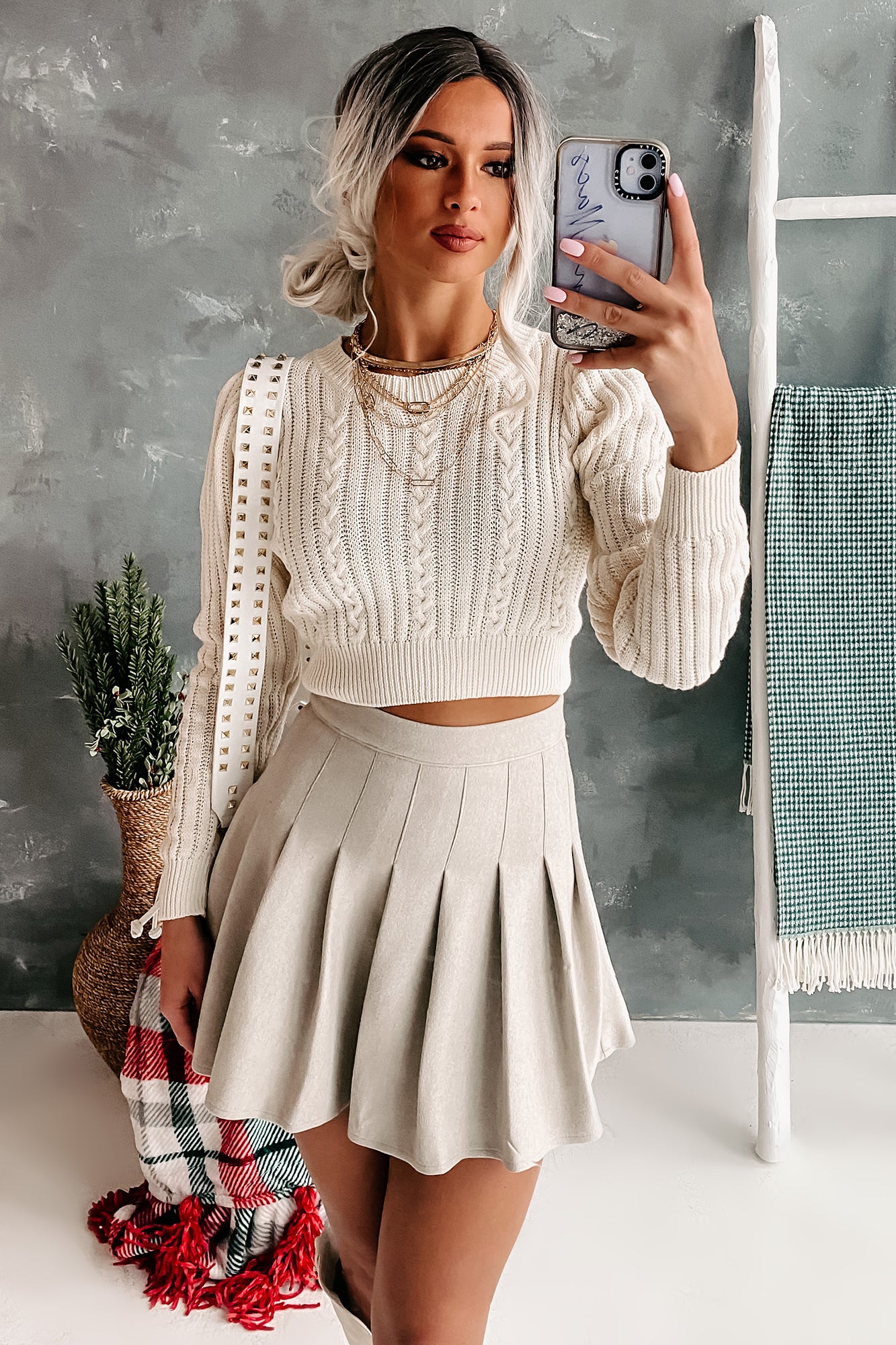 Chic Warmth Cropped Cable Knit Sweater (Ivory) - NanaMacs