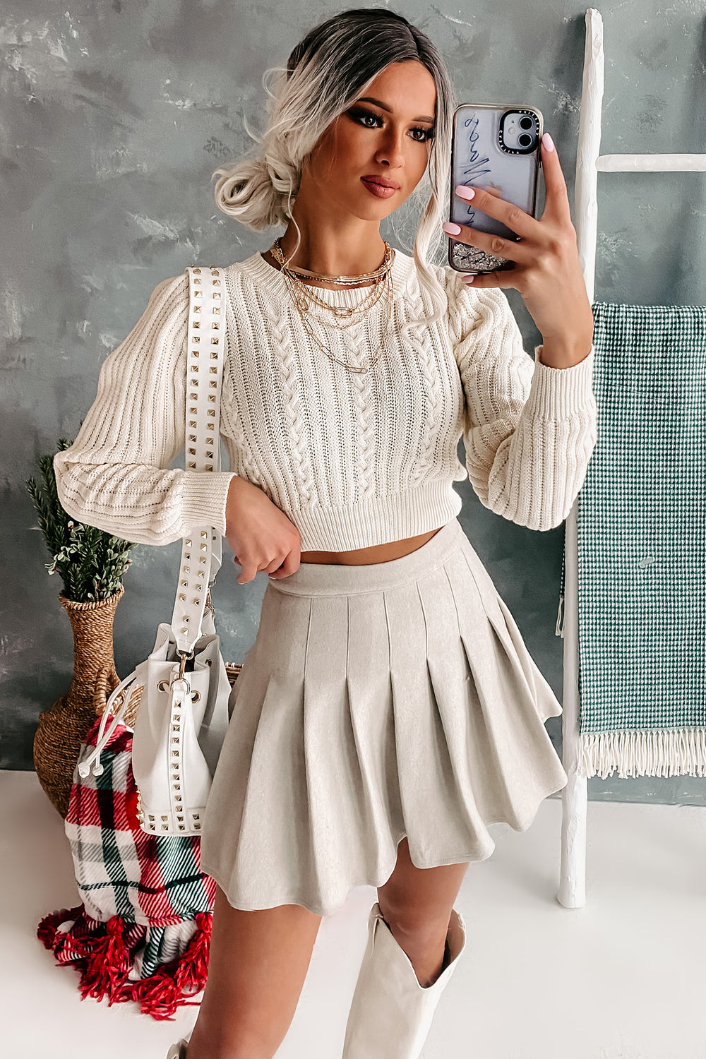 Chic Warmth Cropped Cable Knit Sweater (Ivory) - NanaMacs