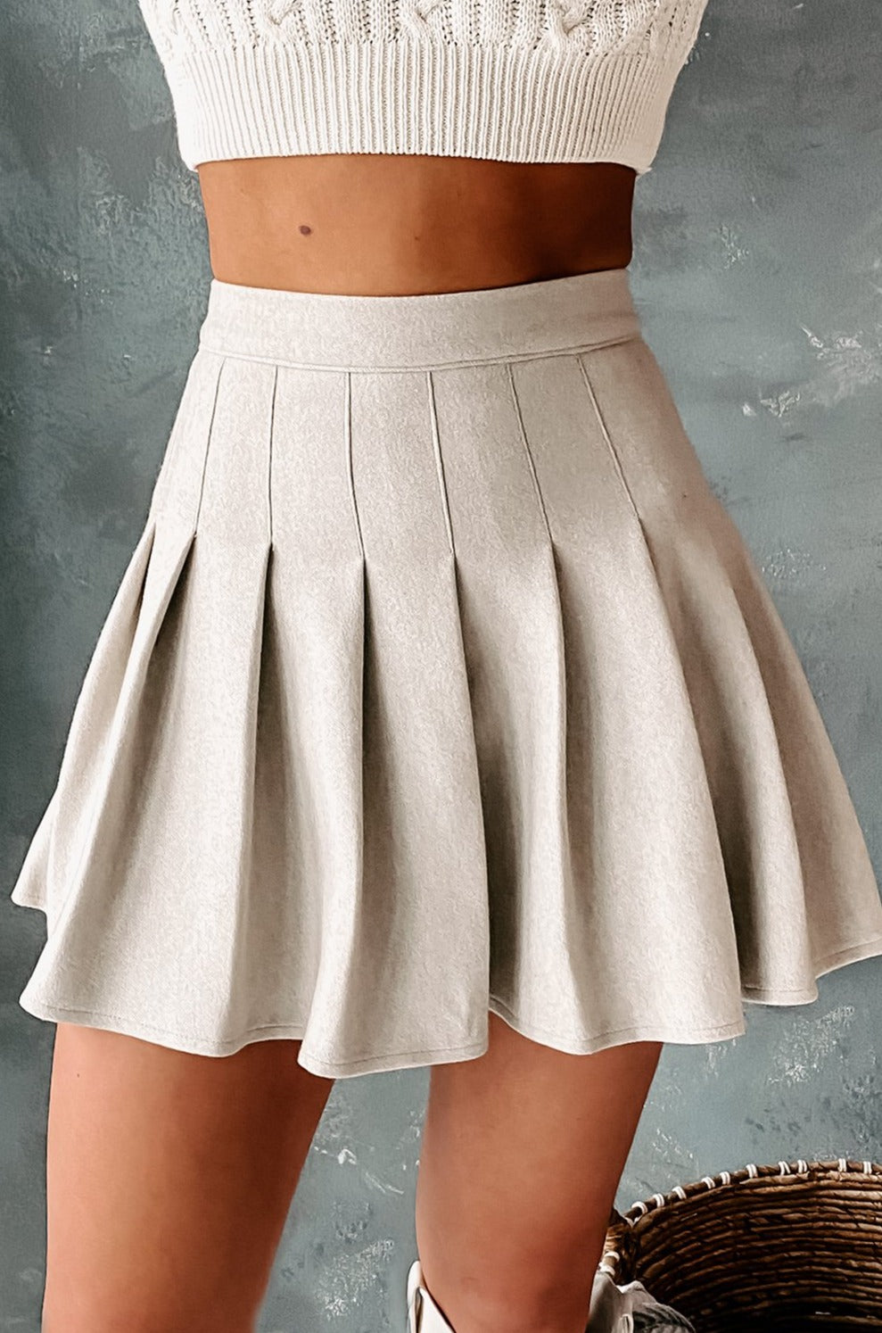 Never Shy Brushed Fleece Pleated Skort (Oatmeal) - NanaMacs