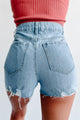 No Big Deal High Rise Distressed Raw Hem Shorts (Light Blue) - NanaMacs