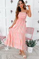 Truly Sweet Striped Strapless Midi Dress (Pink Multi) - NanaMacs