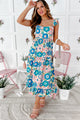 Budding Feelings Tiered Open Back Floral Midi Dress (Blue Multi) - NanaMacs