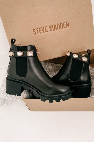 Hidden Gems Steve Madden Amulet Strap Booties (Black) - NanaMacs