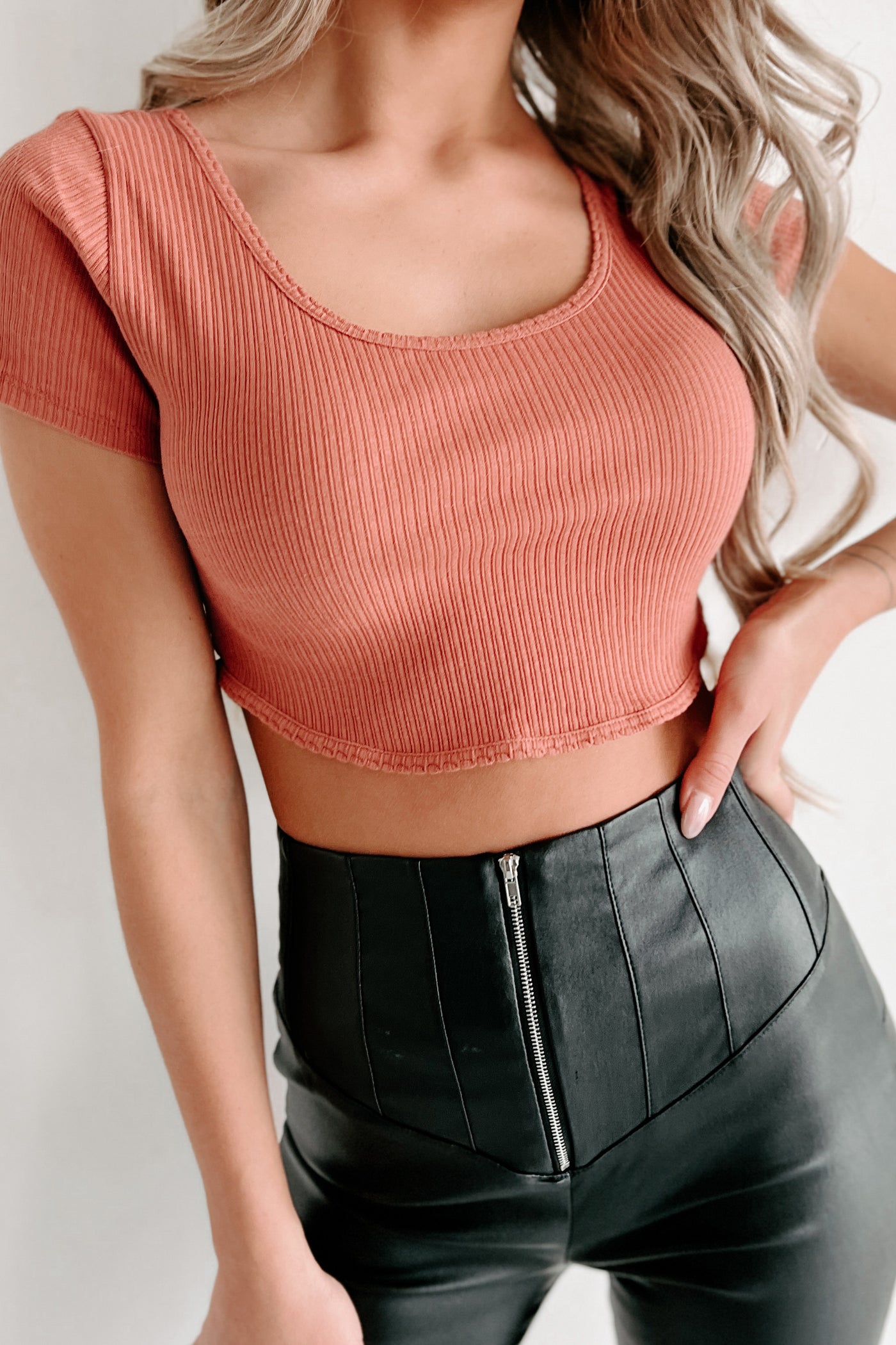 Time To Decide Short Sleeve Crop Top (Rose Clay) - NanaMacs