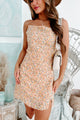 Sunlit Romance Floral Cowl Neck Mini Dress (Apricot/White) - NanaMacs