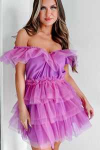 Flirty Glances Ruffle Tulle Mini Dress (Magenta) - NanaMacs