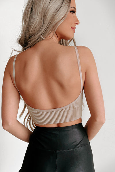 Keeping Pace Ribbed Scoop Back Sports Bra (Tan) - NanaMacs